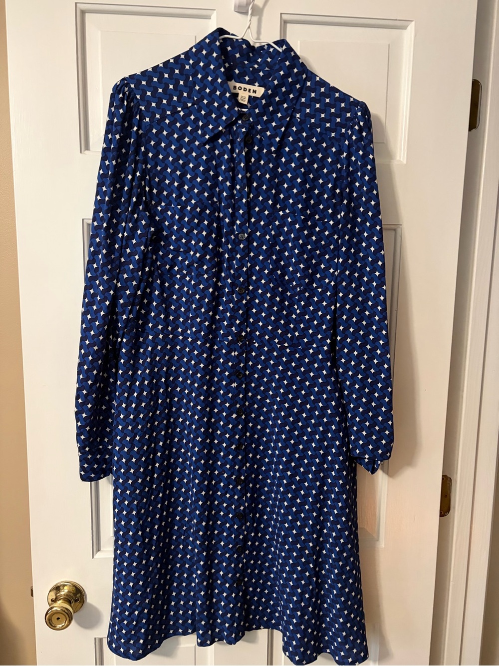 Boden Navy and White Geometric Button-Front Dress Size 10R